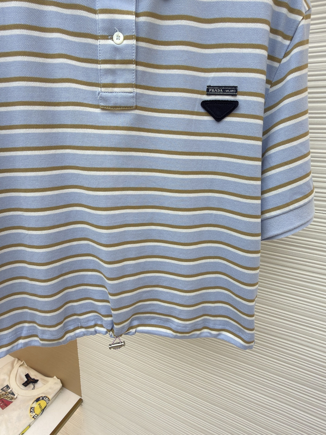PRADA 普拉达 三角徽标条纹Polo衫 短袖 T恤 女款 夏季 蓝色 A7 39609-16WC-F0KO4-S-OOO