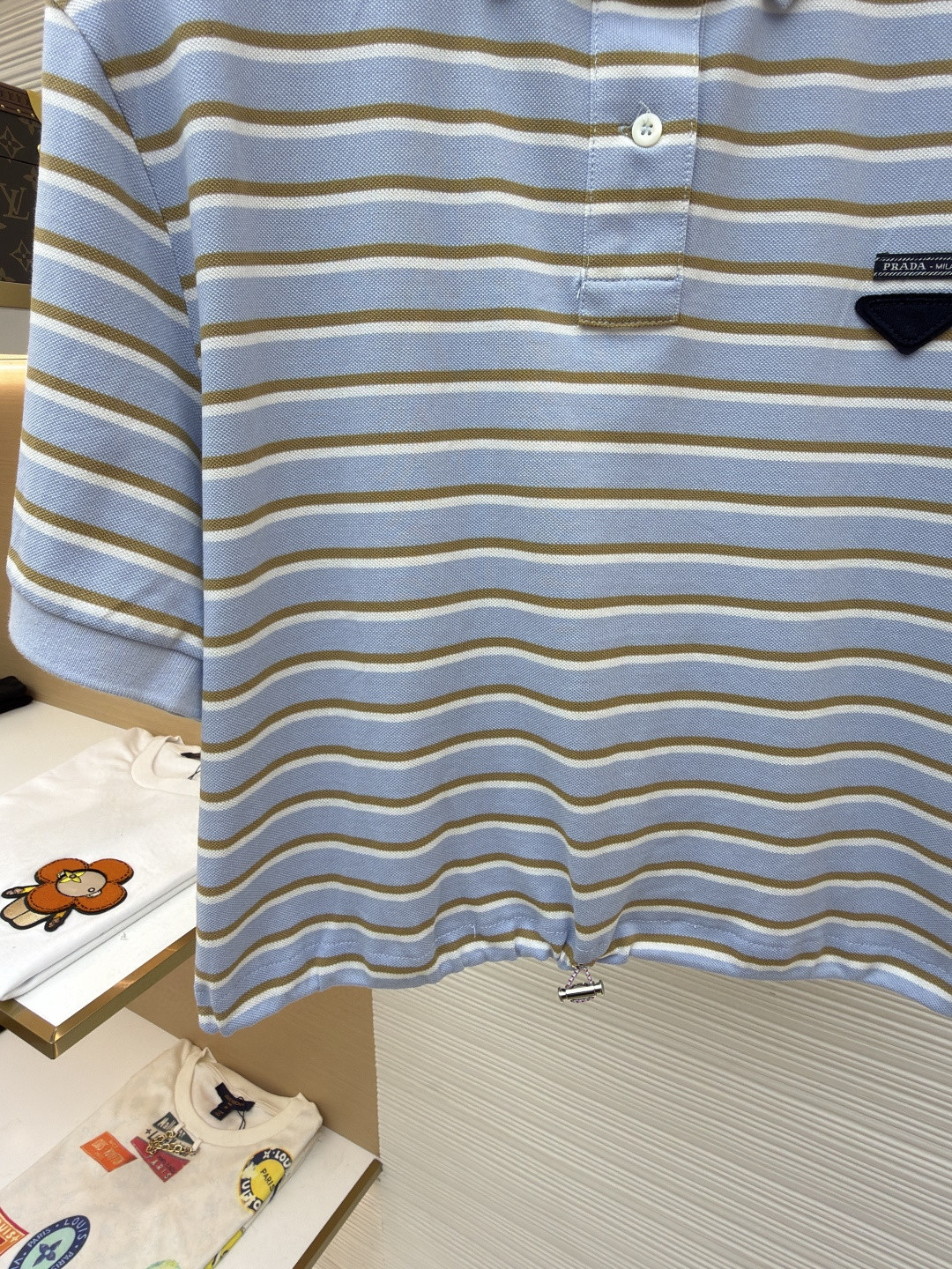 PRADA 普拉达 三角徽标条纹Polo衫 短袖 T恤 女款 夏季 蓝色 A7 39609-16WC-F0KO4-S-OOO