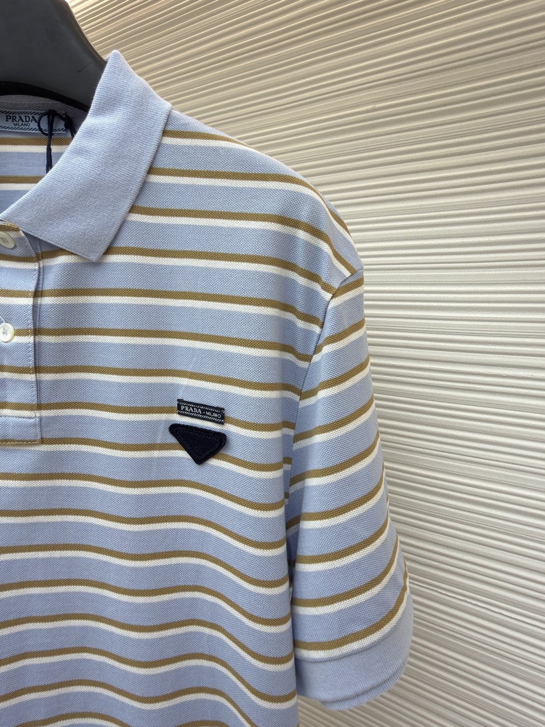 PRADA 普拉达 三角徽标条纹Polo衫 短袖 T恤 女款 夏季 蓝色 A7 39609-16WC-F0KO4-S-OOO
