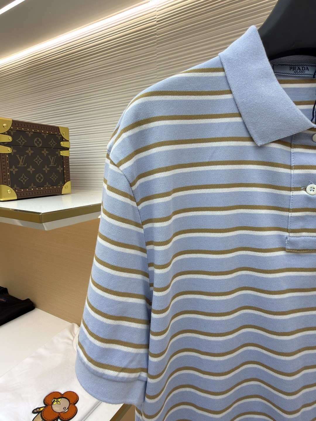 PRADA 普拉达 三角徽标条纹Polo衫 短袖 T恤 女款 夏季 蓝色 A7 39609-16WC-F0KO4-S-OOO