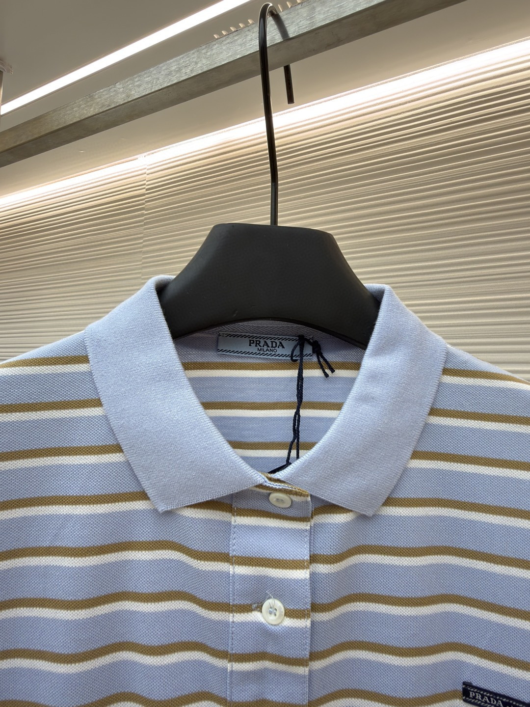 PRADA 普拉达 三角徽标条纹Polo衫 短袖 T恤 女款 夏季 蓝色 A7 39609-16WC-F0KO4-S-OOO