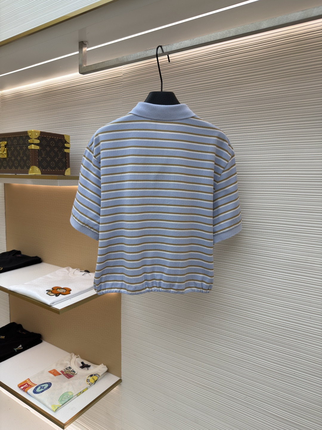 PRADA 普拉达 三角徽标条纹Polo衫 短袖 T恤 女款 夏季 蓝色 A7 39609-16WC-F0KO4-S-OOO