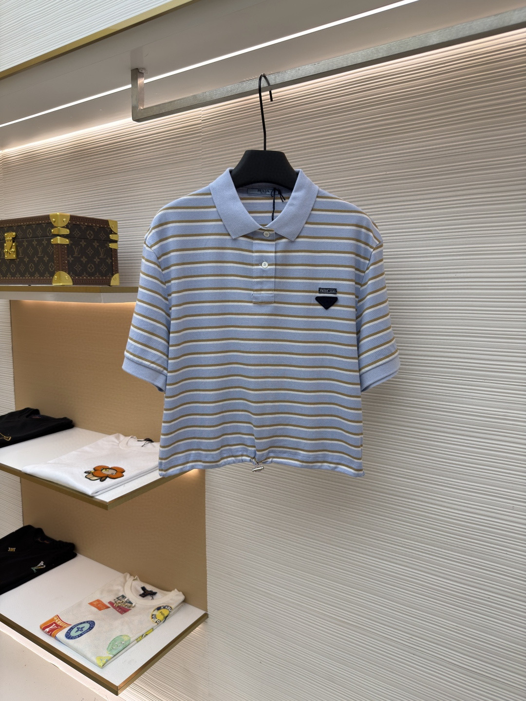 PRADA 普拉达 三角徽标条纹Polo衫 短袖 T恤 女款 夏季 蓝色 A7 39609-16WC-F0KO4-S-OOO