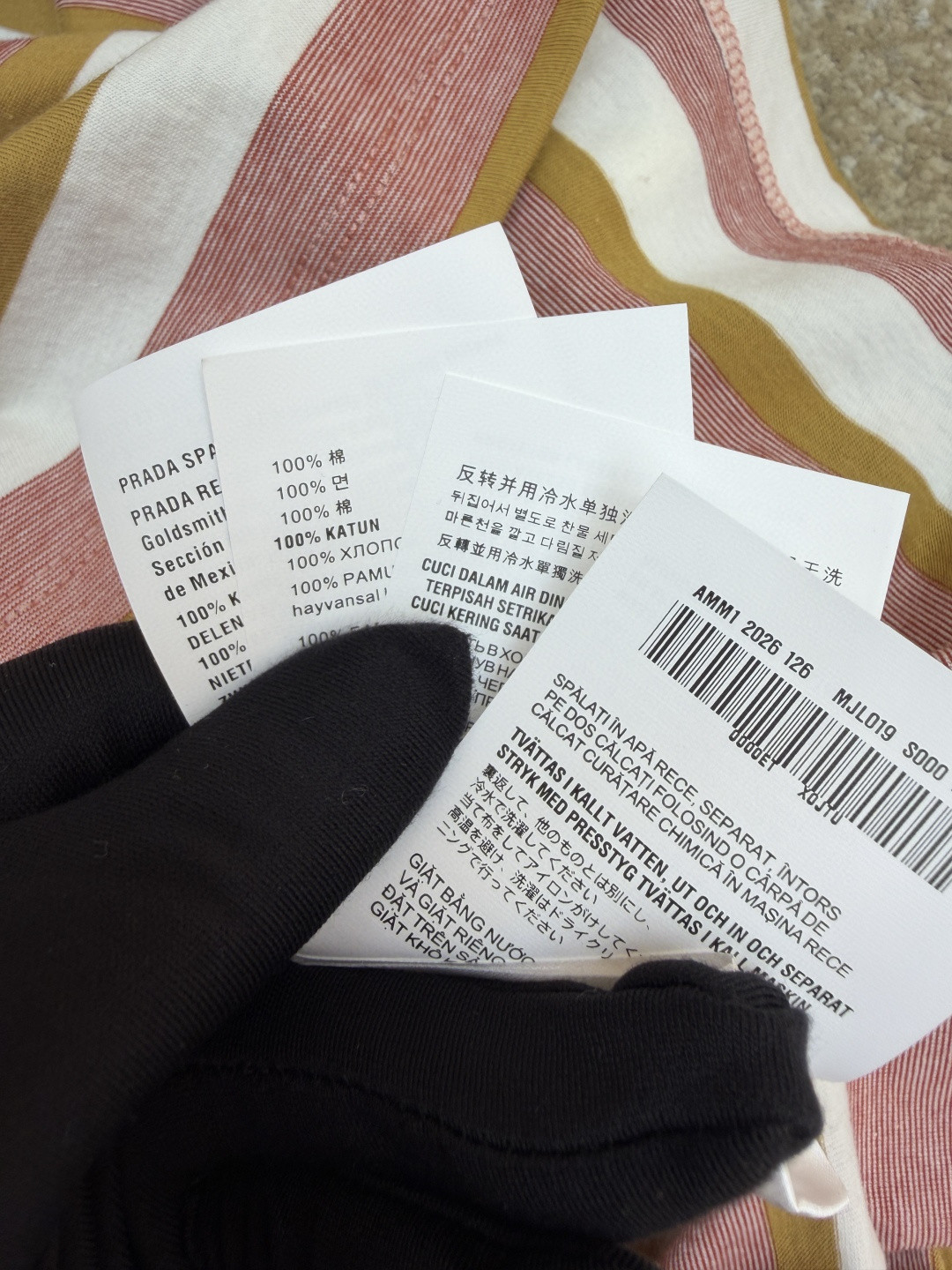 PRADA 普拉达 撞色徽标条纹圆领短袖 T恤 女款 夏季 肉粉色 A0 39662-19AT-F05AD-S-OOO