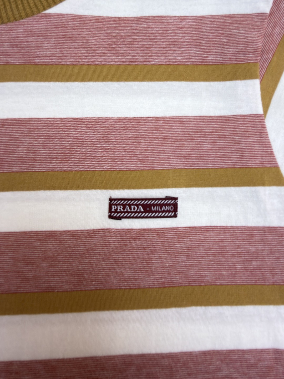 PRADA 普拉达 撞色徽标条纹圆领短袖 T恤 女款 夏季 肉粉色 A0 39662-19AT-F05AD-S-OOO