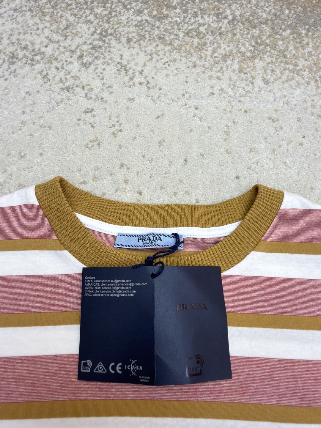 PRADA 普拉达 撞色徽标条纹圆领短袖 T恤 女款 夏季 肉粉色 A0 39662-19AT-F05AD-S-OOO