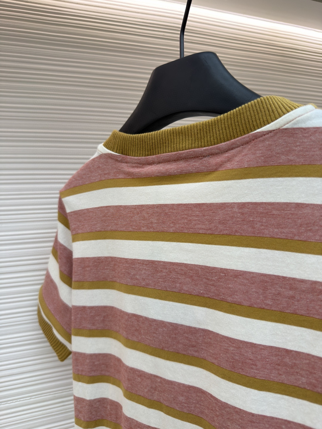 PRADA 普拉达 撞色徽标条纹圆领短袖 T恤 女款 夏季 肉粉色 A0 39662-19AT-F05AD-S-OOO