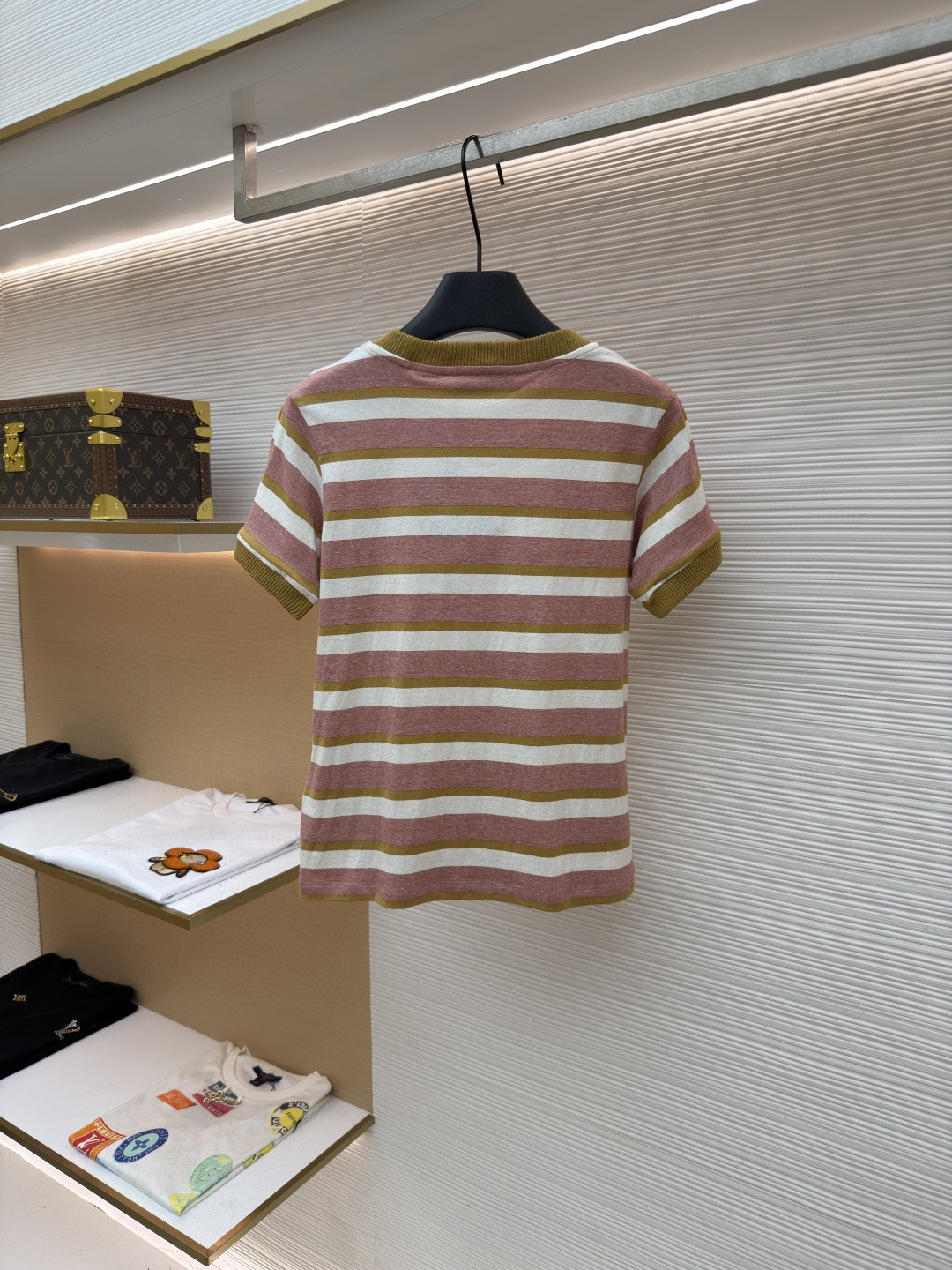 PRADA 普拉达 撞色徽标条纹圆领短袖 T恤 女款 夏季 肉粉色 A0 39662-19AT-F05AD-S-OOO