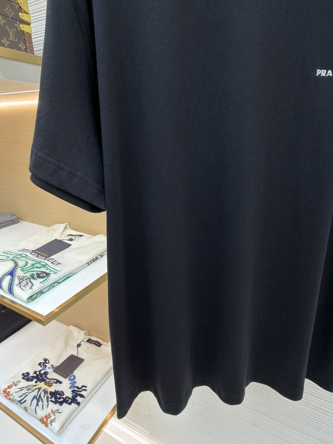 PRADA 普拉达 标志小绣花圆领短袖 T恤 夏季 白色 黑色 A0 