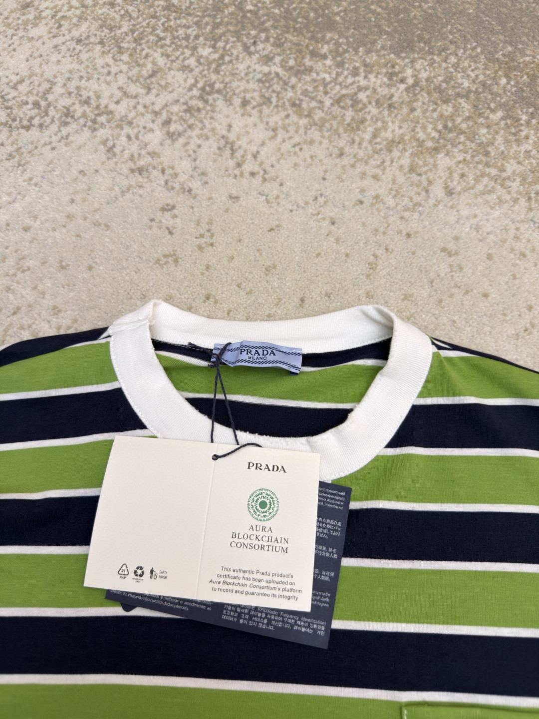 PRADA 普拉达 撞色条纹长袖T恤 打底衫 绿色 A5 39604-189P-F0UXL-S-OOO