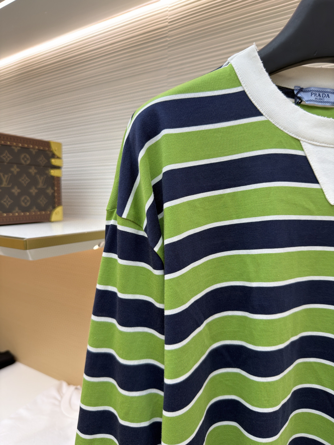 PRADA 普拉达 撞色条纹长袖T恤 打底衫 绿色 A5 39604-189P-F0UXL-S-OOO