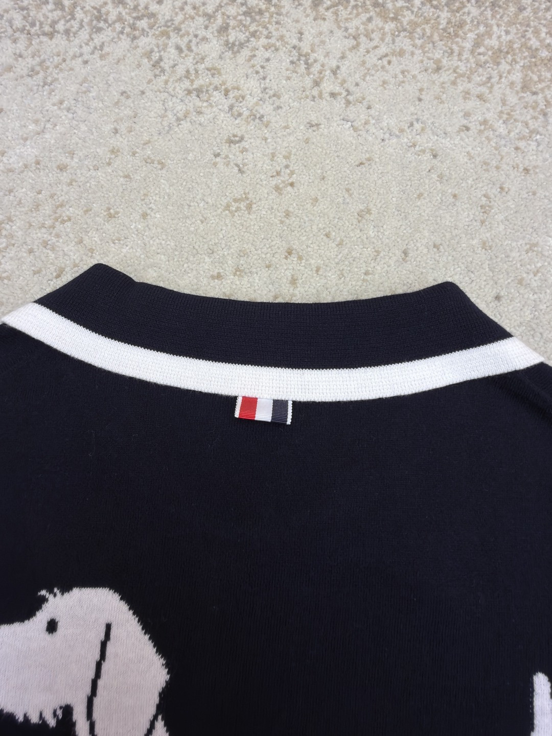 THOM BROWNE 背后小狗针织Polo衫 短袖 女款 白色 藏蓝色 B0 FKP137BY3036-100