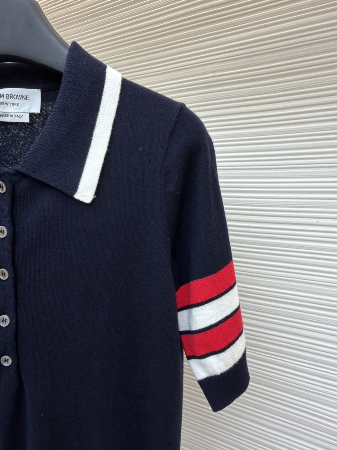 THOM BROWNE 背后小狗针织Polo衫 短袖 女款 白色 藏蓝色 B0 FKP137BY3036-100