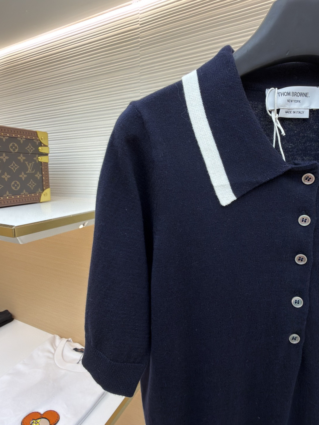 THOM BROWNE 背后小狗针织Polo衫 短袖 女款 白色 藏蓝色 B0 FKP137BY3036-100