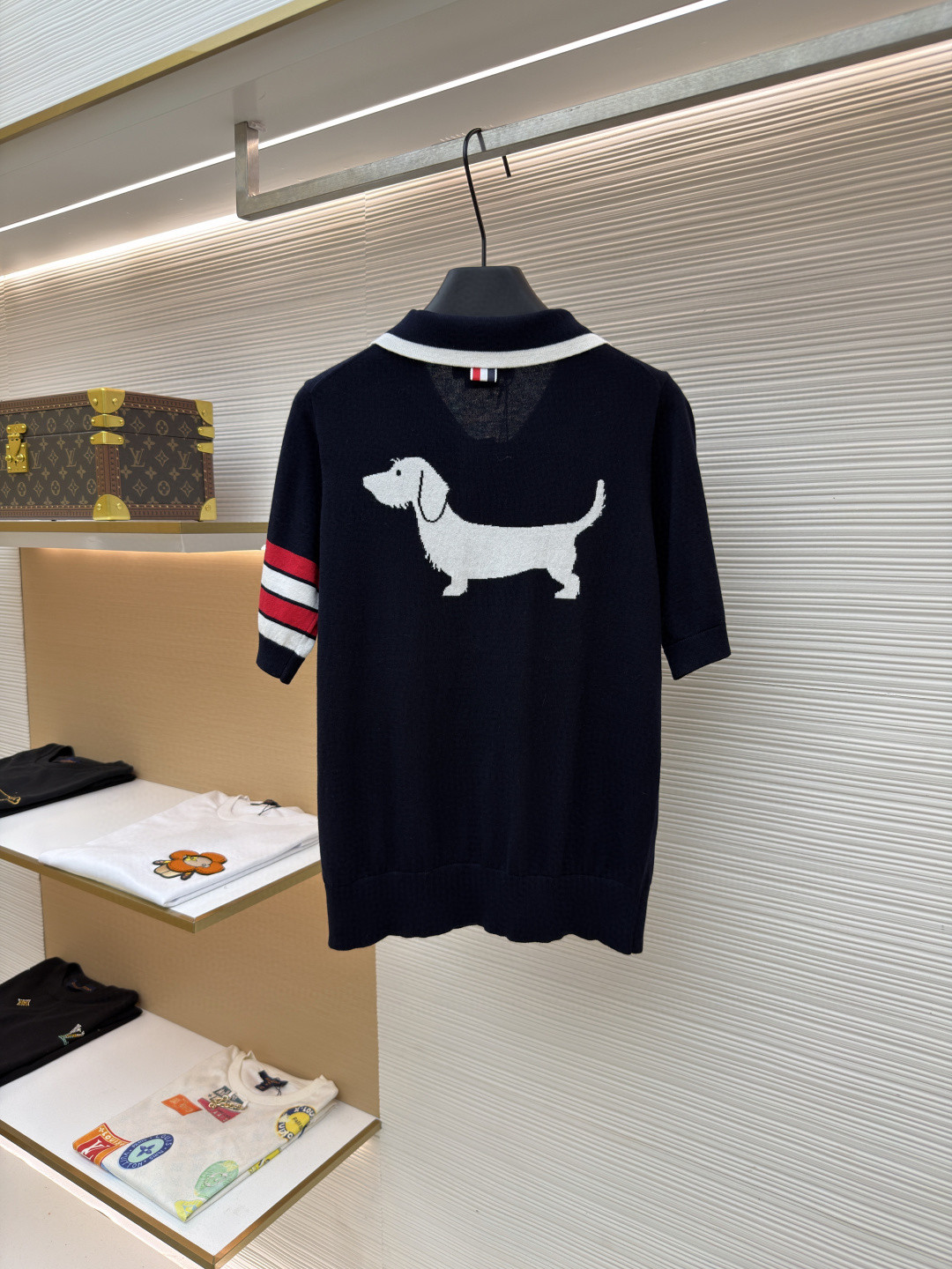 THOM BROWNE 背后小狗针织Polo衫 短袖 女款 白色 藏蓝色 B0 FKP137BY3036-100