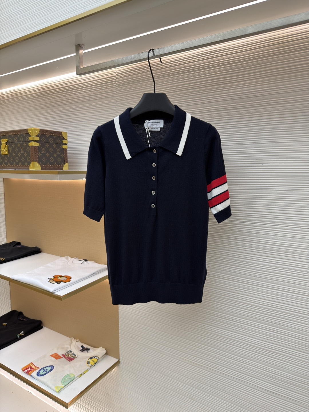 THOM BROWNE 背后小狗针织Polo衫 短袖 女款 白色 藏蓝色 B0 FKP137BY3036-100