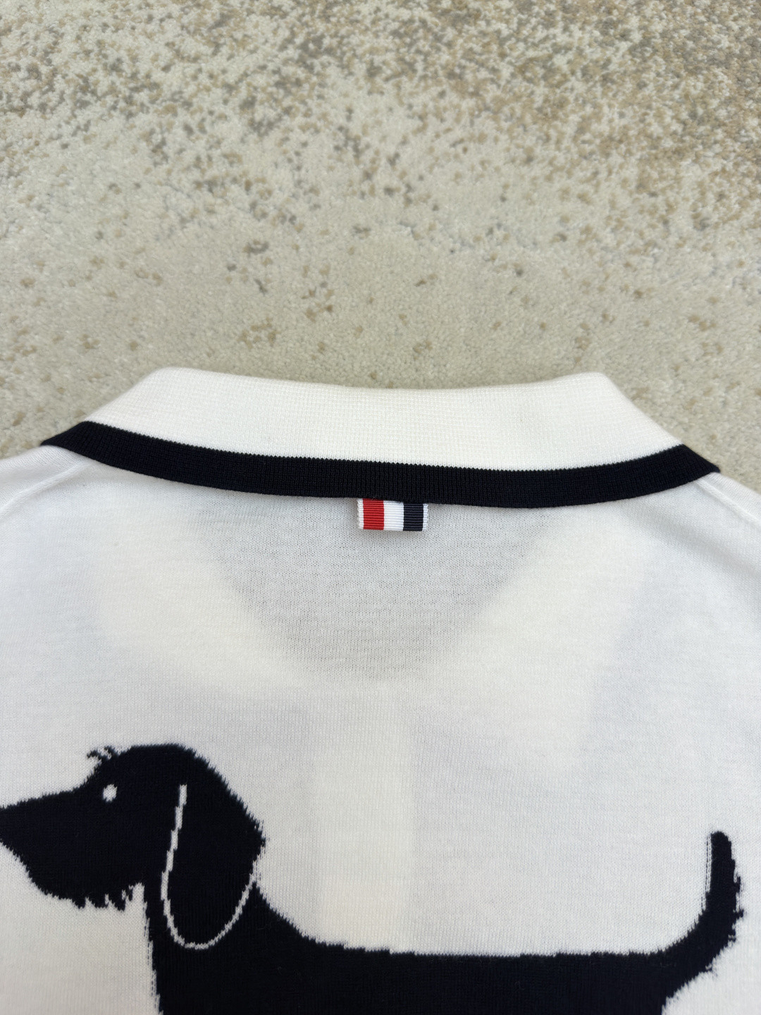 THOM BROWNE 背后小狗针织Polo衫 短袖 女款 白色 藏蓝色 B0 FKP137BY3036-100