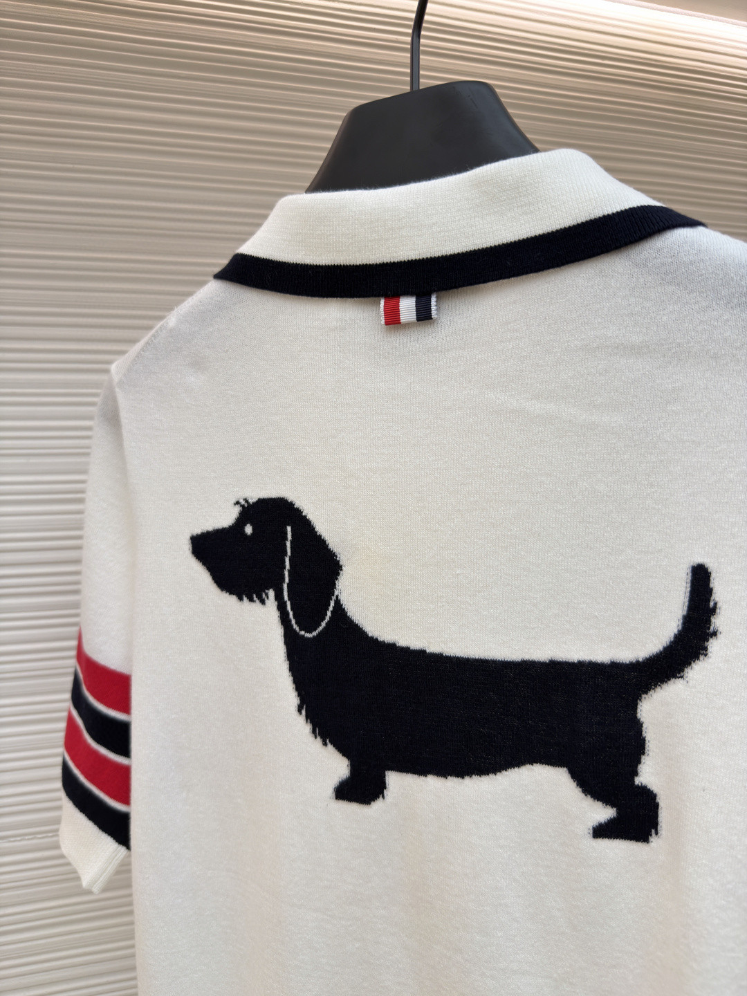 THOM BROWNE 背后小狗针织Polo衫 短袖 女款 白色 藏蓝色 B0 FKP137BY3036-100