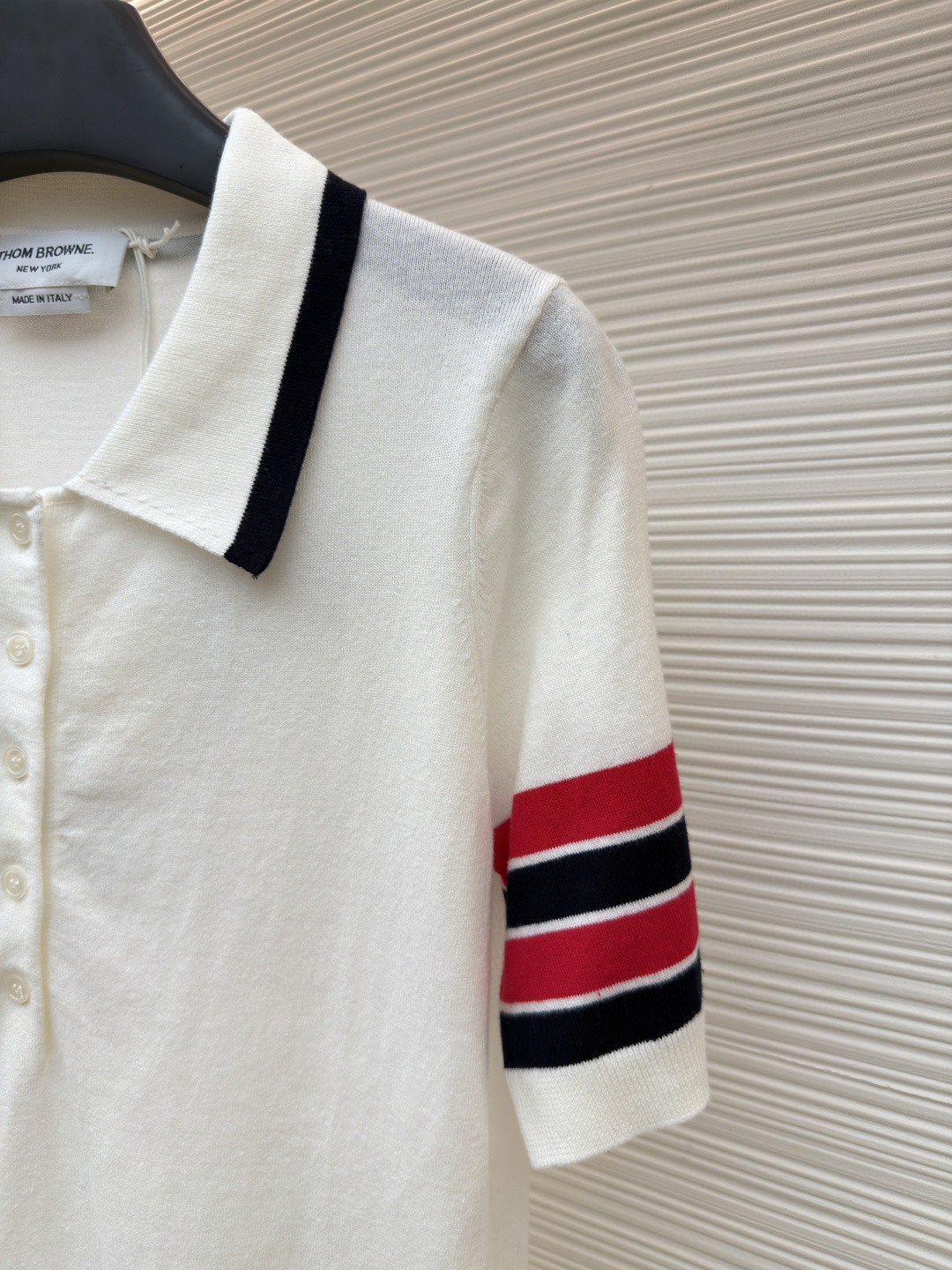 THOM BROWNE 背后小狗针织Polo衫 短袖 女款 白色 藏蓝色 B0 FKP137BY3036-100