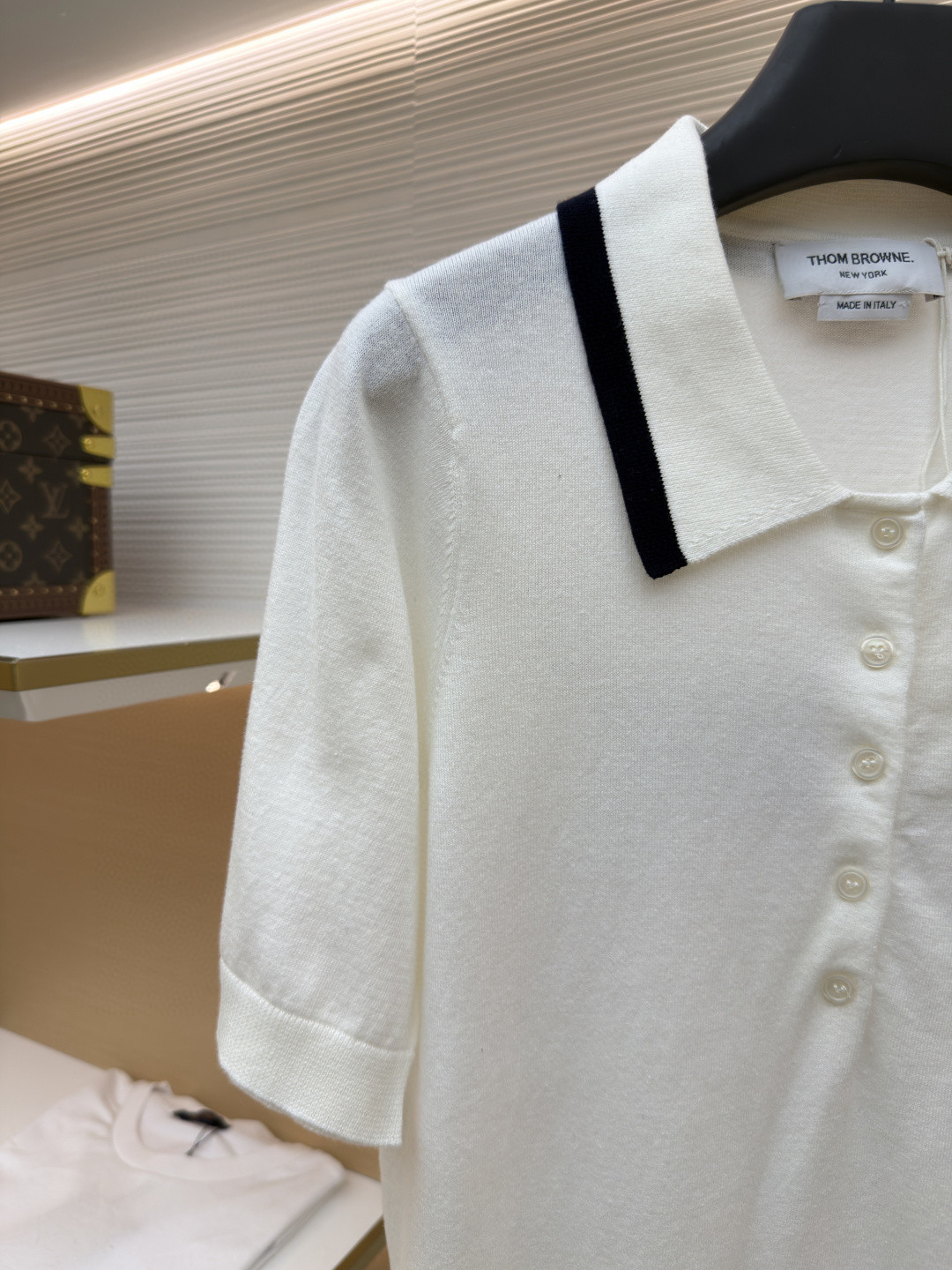 THOM BROWNE 背后小狗针织Polo衫 短袖 女款 白色 藏蓝色 B0 FKP137BY3036-100