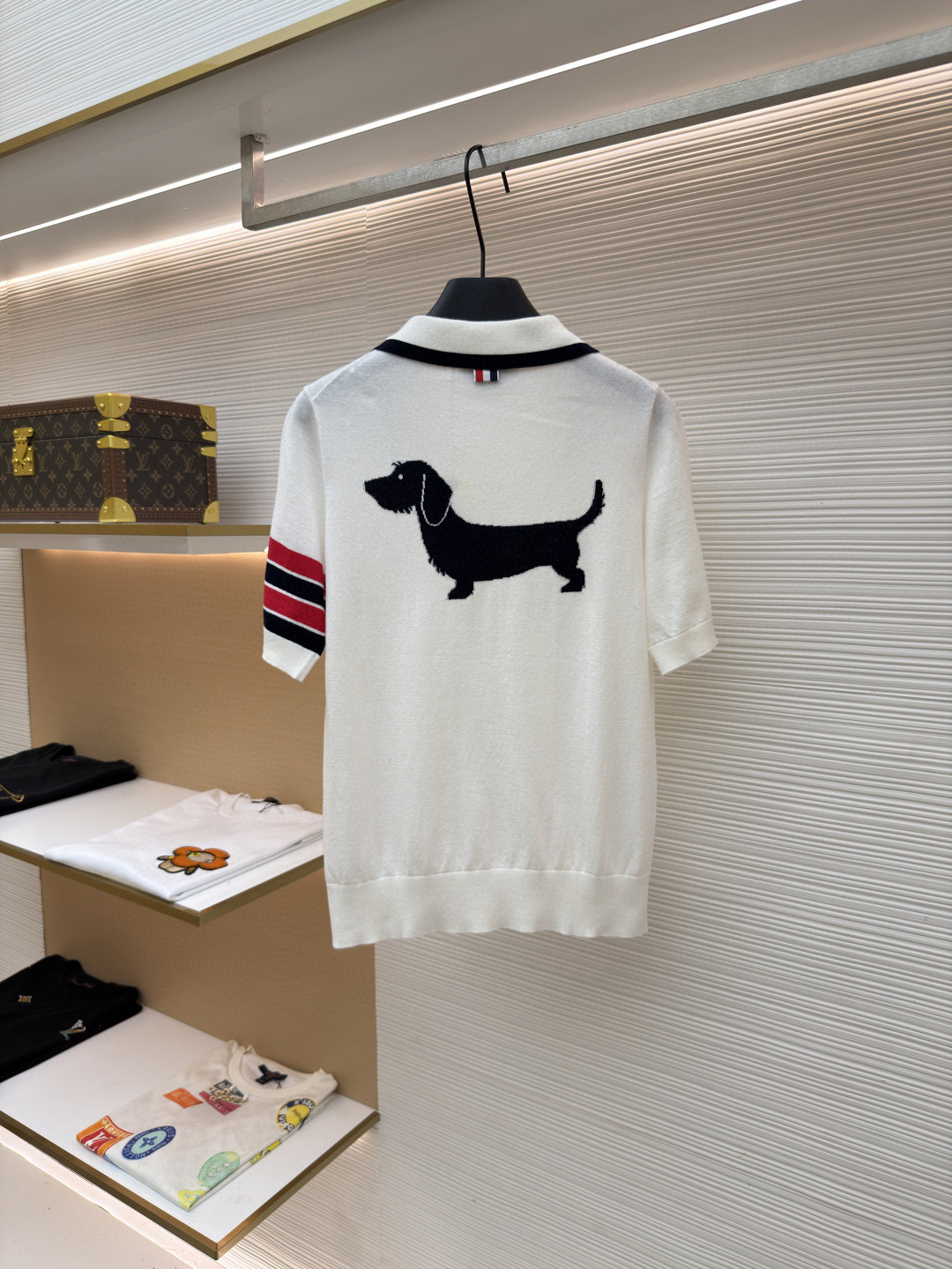 THOM BROWNE 背后小狗针织Polo衫 短袖 女款 白色 藏蓝色 B0 FKP137BY3036-100