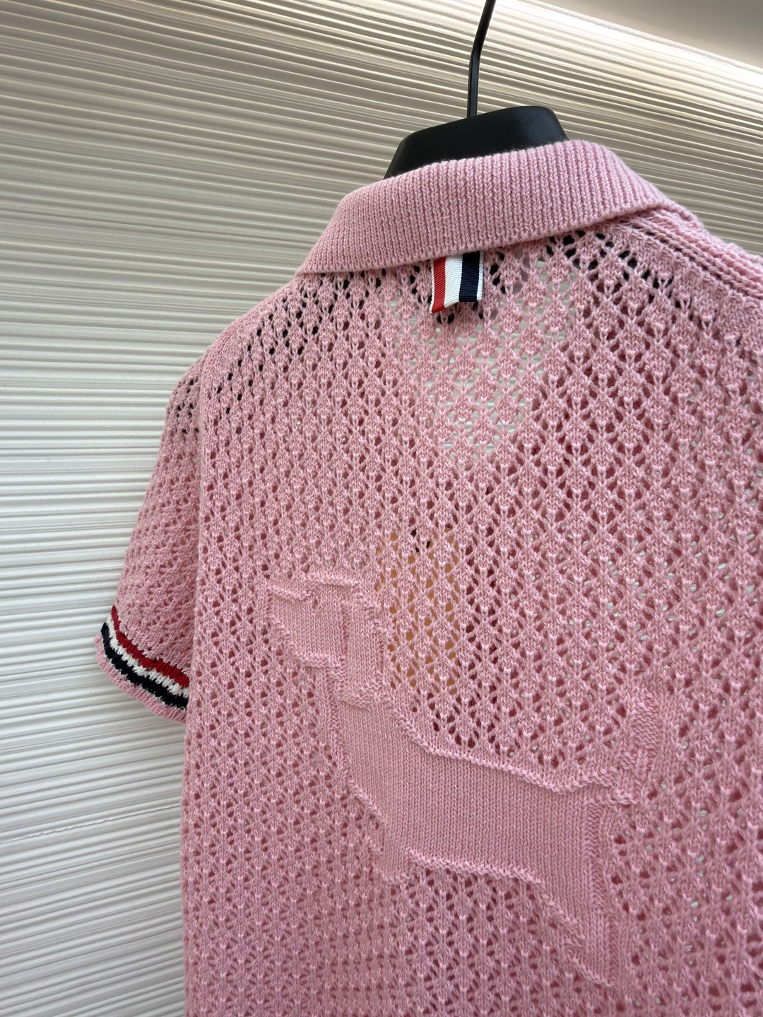 THOM BROWNE 条纹镂空针织衫 开衫 短袖 女款 灰色 蓝色 藏蓝色 粉色 B0 FKC694A-Y3062-065