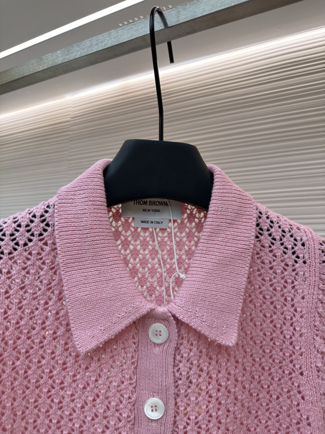 THOM BROWNE 条纹镂空针织衫 开衫 短袖 女款 灰色 蓝色 藏蓝色 粉色 B0 FKC694A-Y3062-065