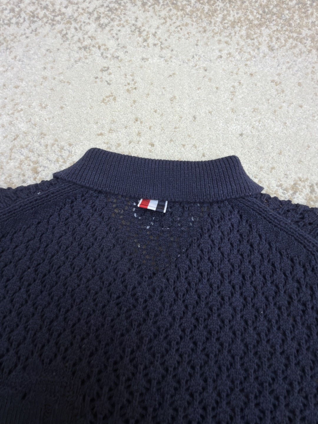THOM BROWNE 条纹镂空针织衫 开衫 短袖 女款 灰色 蓝色 藏蓝色 粉色 B0 FKC694A-Y3062-065