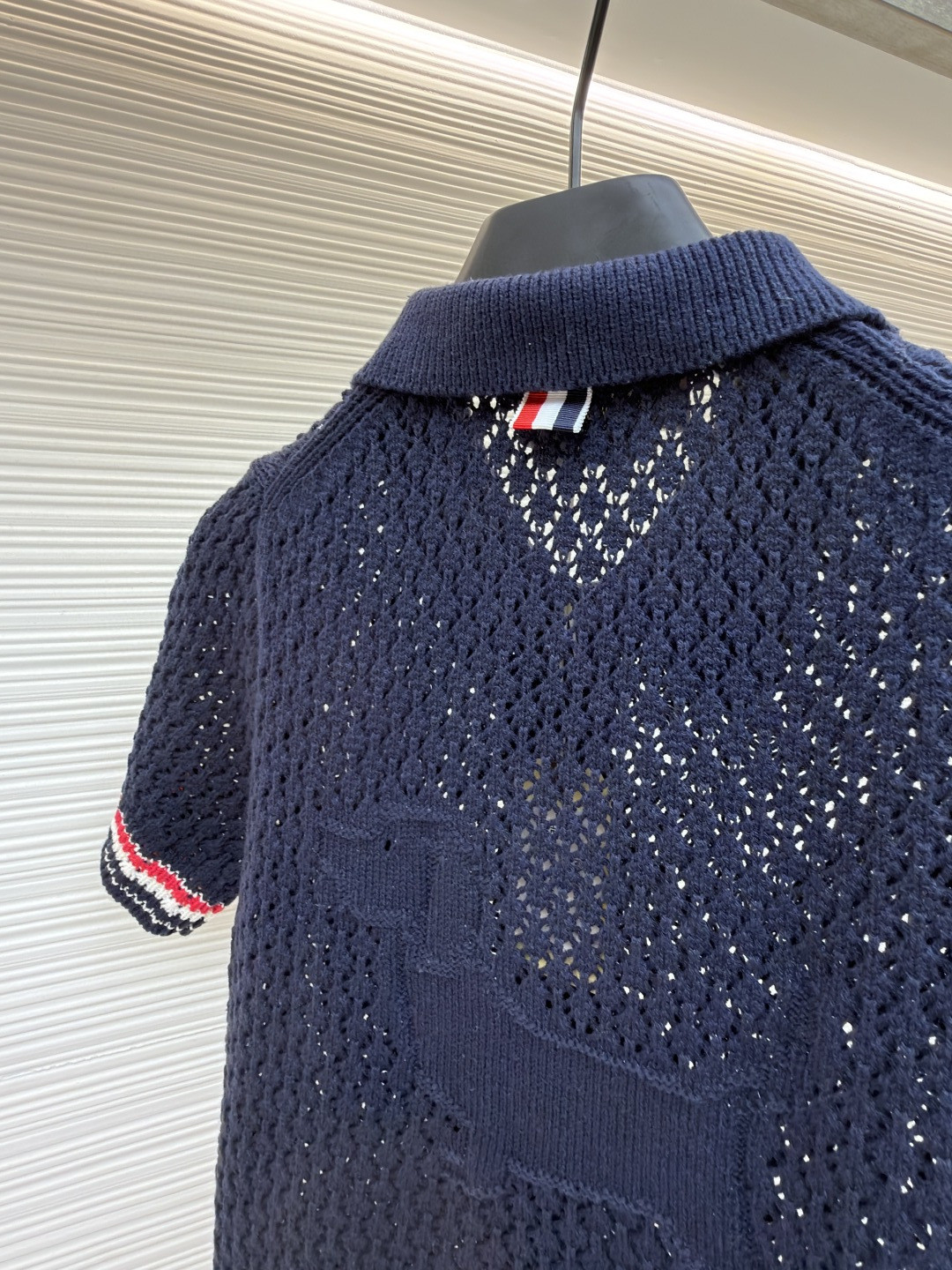 THOM BROWNE 条纹镂空针织衫 开衫 短袖 女款 灰色 蓝色 藏蓝色 粉色 B0 FKC694A-Y3062-065