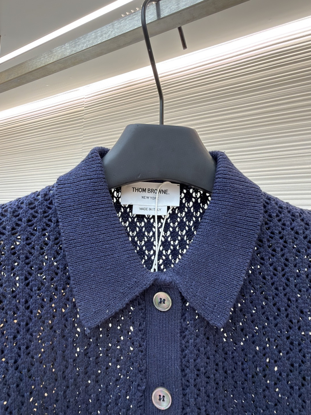 THOM BROWNE 条纹镂空针织衫 开衫 短袖 女款 灰色 蓝色 藏蓝色 粉色 B0 FKC694A-Y3062-065