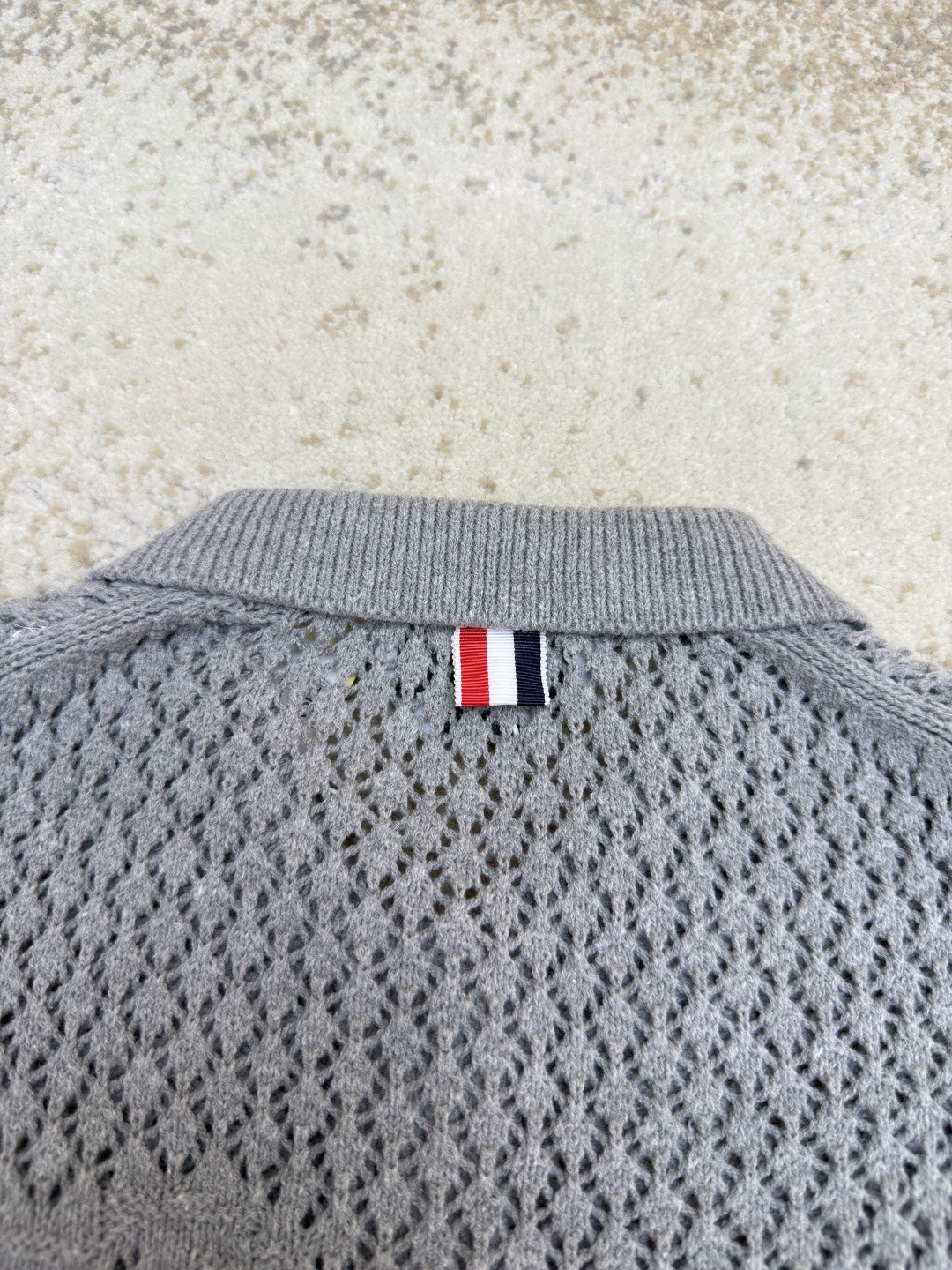 THOM BROWNE 条纹镂空针织衫 开衫 短袖 女款 灰色 蓝色 藏蓝色 粉色 B0 FKC694A-Y3062-065