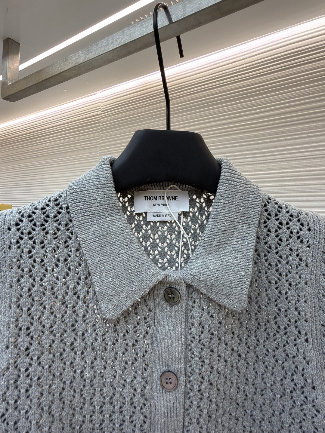 THOM BROWNE 条纹镂空针织衫 开衫 短袖 女款 灰色 蓝色 藏蓝色 粉色 B0 FKC694A-Y3062-065