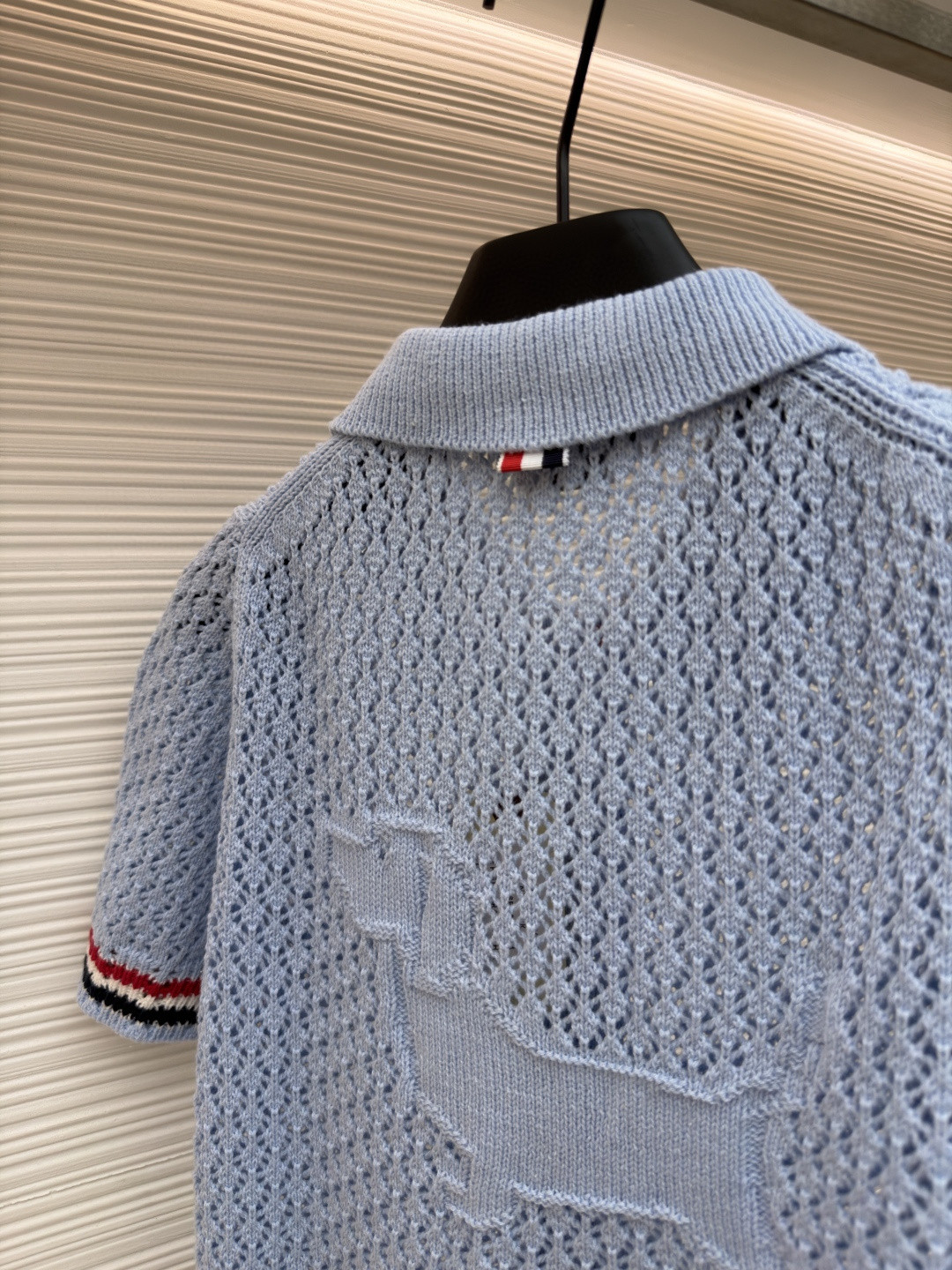 THOM BROWNE 条纹镂空针织衫 开衫 短袖 女款 灰色 蓝色 藏蓝色 粉色 B0 FKC694A-Y3062-065