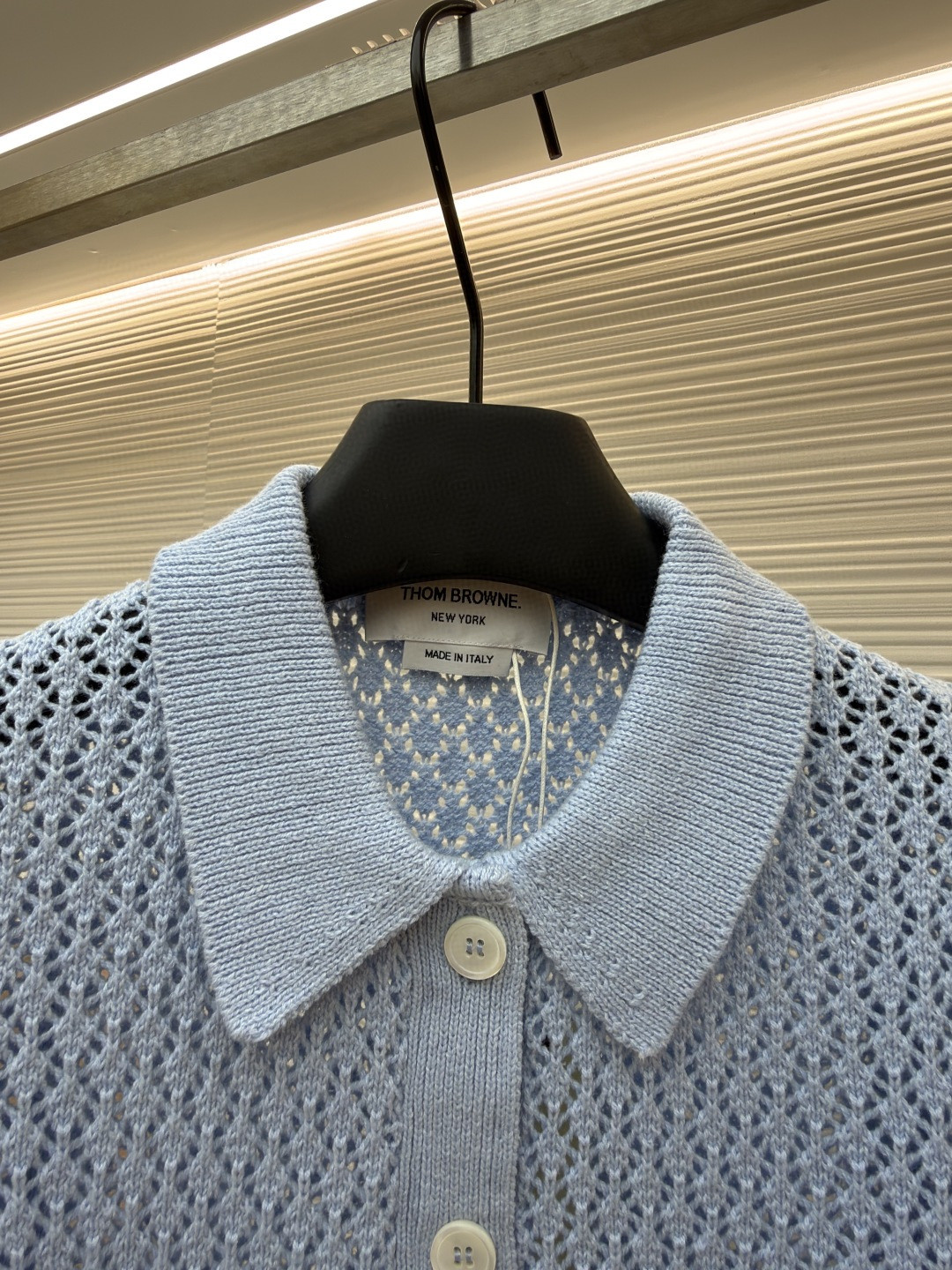 THOM BROWNE 条纹镂空针织衫 开衫 短袖 女款 灰色 蓝色 藏蓝色 粉色 B0 FKC694A-Y3062-065