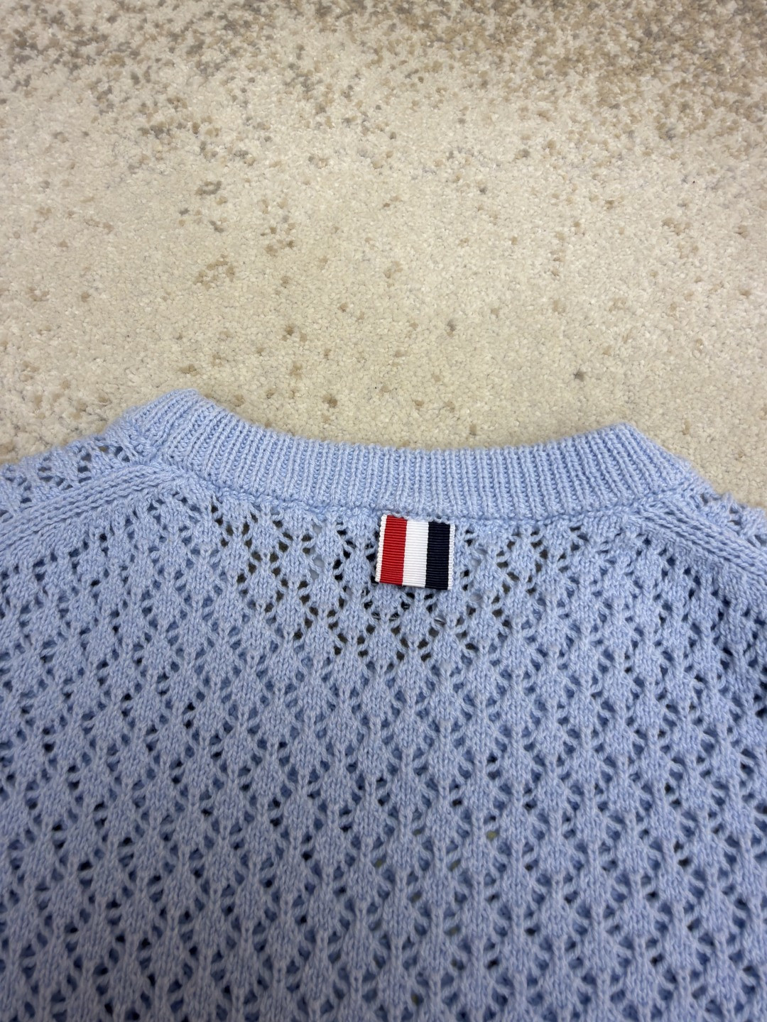 THOM BROWNE 条纹镂空圆领针织衫 短袖 T恤 灰色 蓝色 藏蓝色 粉色 白色 A7 FKA511A-Y306-2472