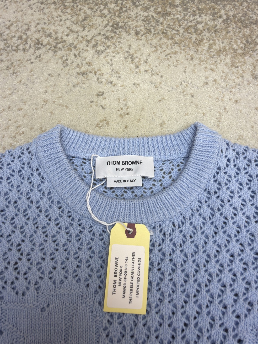 THOM BROWNE 条纹镂空圆领针织衫 短袖 T恤 灰色 蓝色 藏蓝色 粉色 白色 A7 FKA511A-Y306-2472