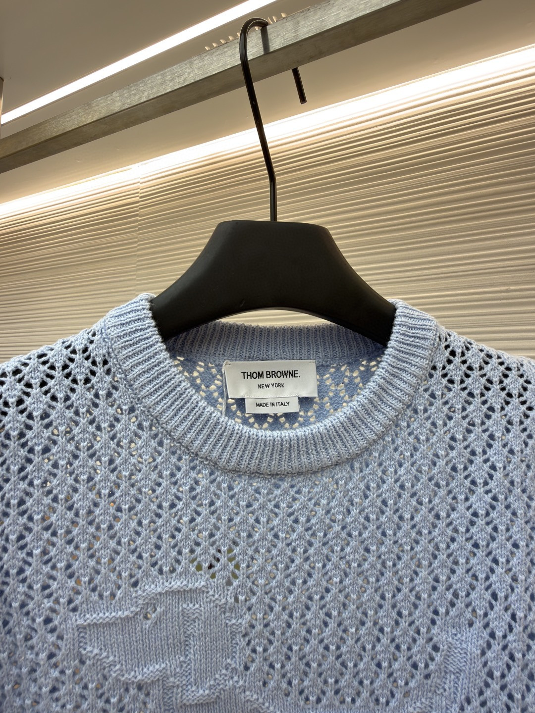 THOM BROWNE 条纹镂空圆领针织衫 短袖 T恤 灰色 蓝色 藏蓝色 粉色 白色 A7 FKA511A-Y306-2472