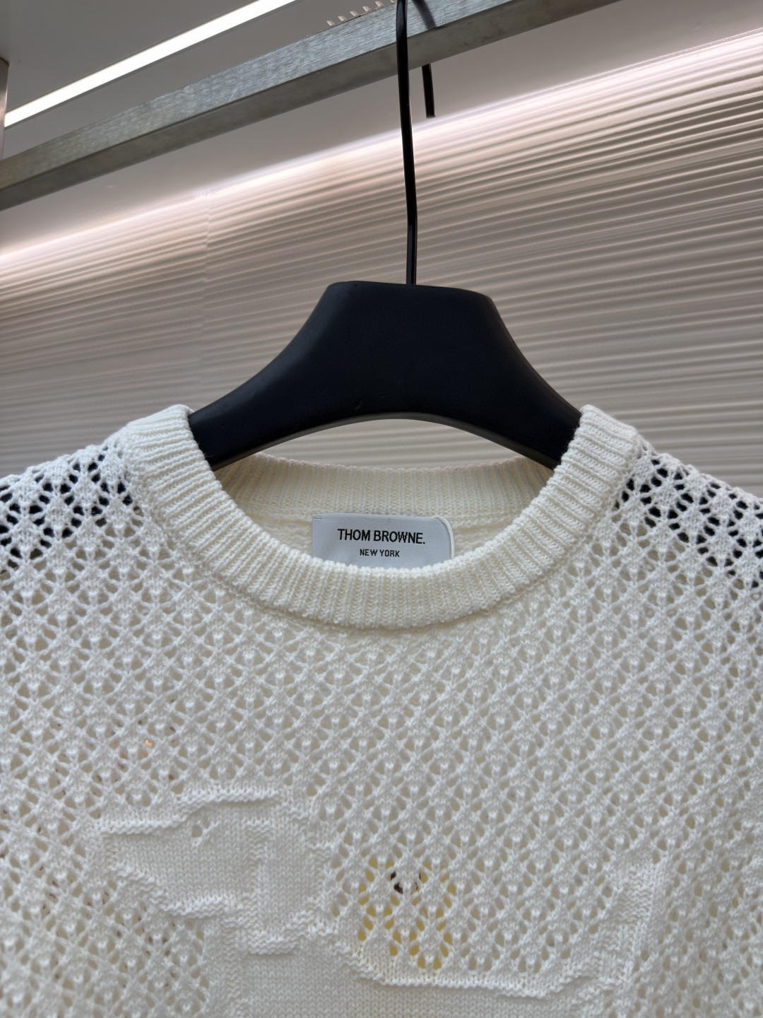 THOM BROWNE 条纹镂空圆领针织衫 短袖 T恤 灰色 蓝色 藏蓝色 粉色 白色 A7 FKA511A-Y306-2472