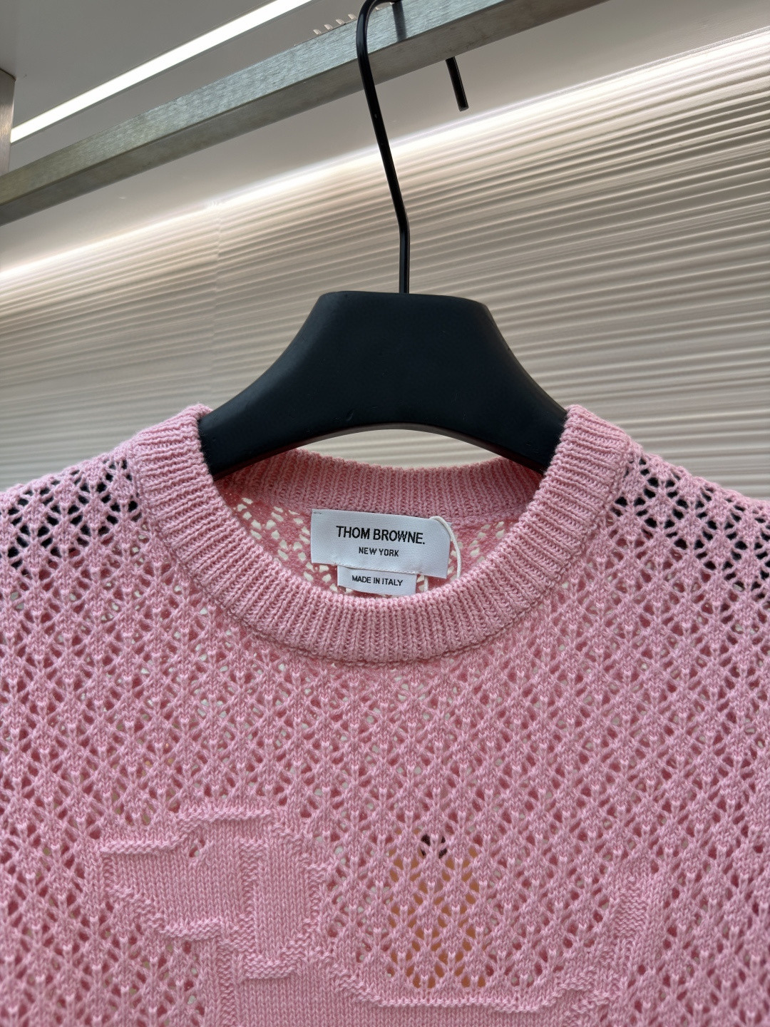 THOM BROWNE 条纹镂空圆领针织衫 短袖 T恤 灰色 蓝色 藏蓝色 粉色 白色 A7 FKA511A-Y306-2472