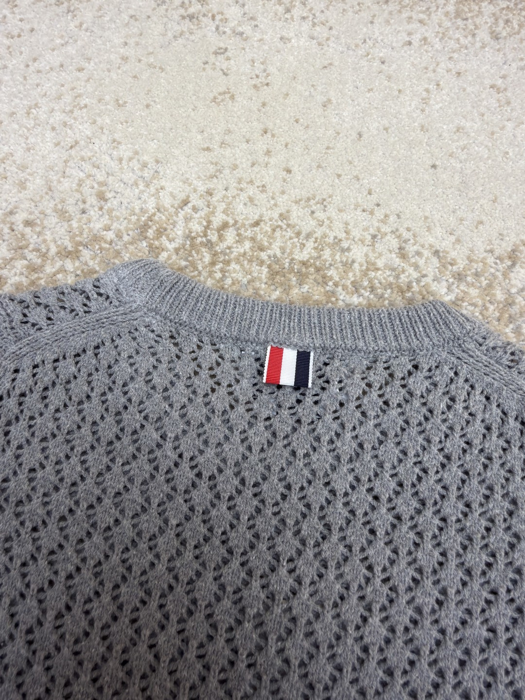 THOM BROWNE 条纹镂空圆领针织衫 短袖 T恤 灰色 蓝色 藏蓝色 粉色 白色 A7 FKA511A-Y306-2472