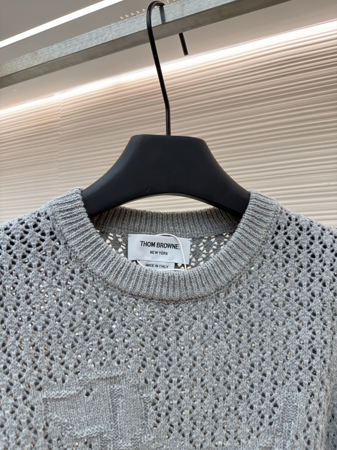 THOM BROWNE 条纹镂空圆领针织衫 短袖 T恤 灰色 蓝色 藏蓝色 粉色 白色 A7 FKA511A-Y306-2472
