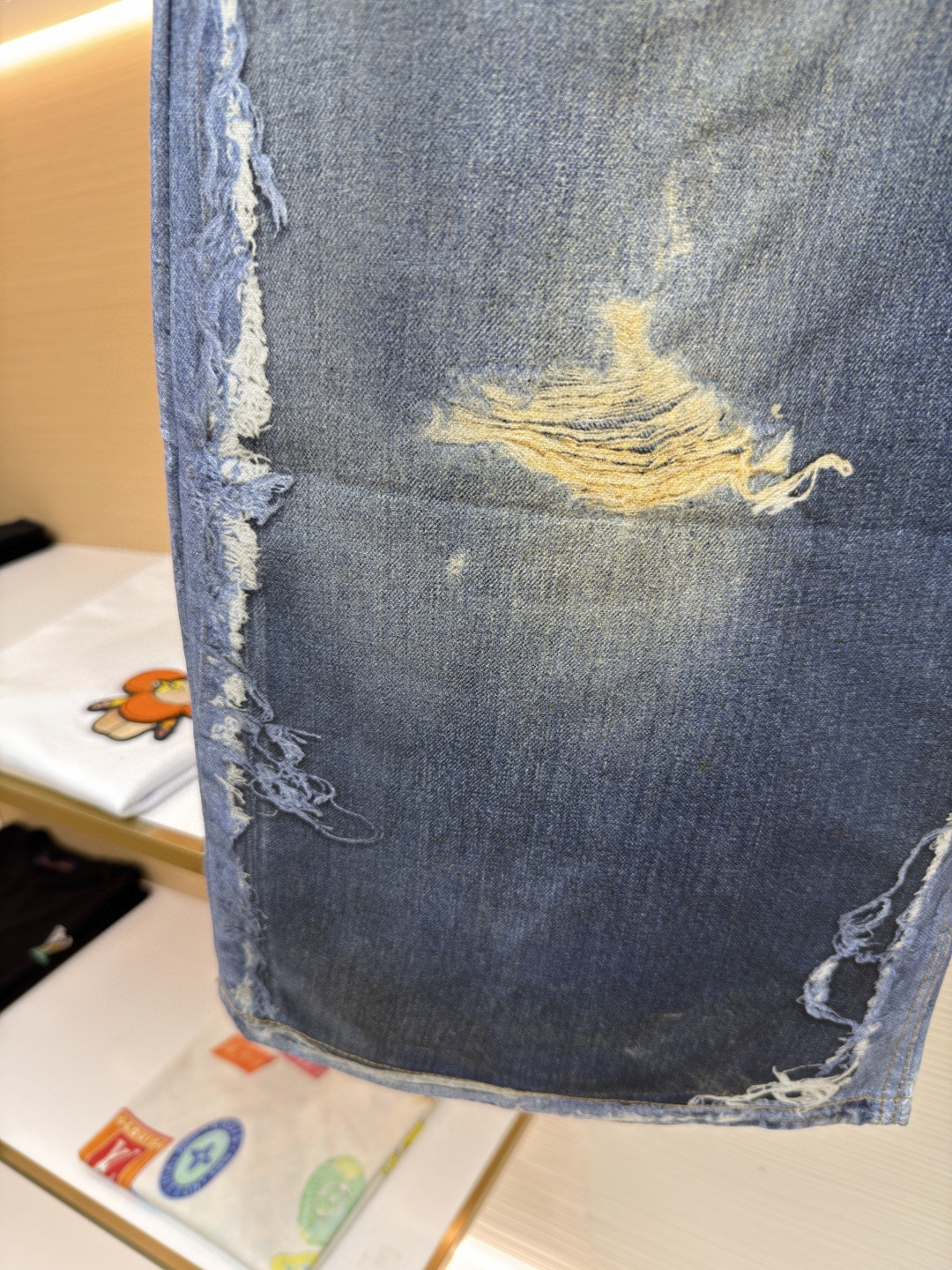 Acne Studios 错视印花染色做旧牛仔短裤 七分裤 牛仔裤 裤子 蓝色 B0