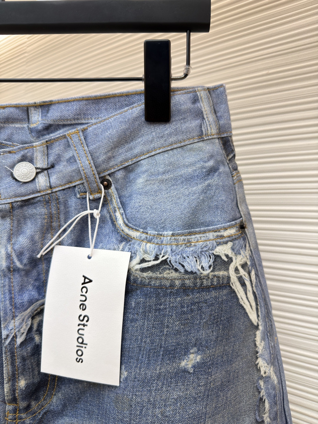 Acne Studios 错视印花染色做旧牛仔短裤 七分裤 牛仔裤 裤子 蓝色 B0