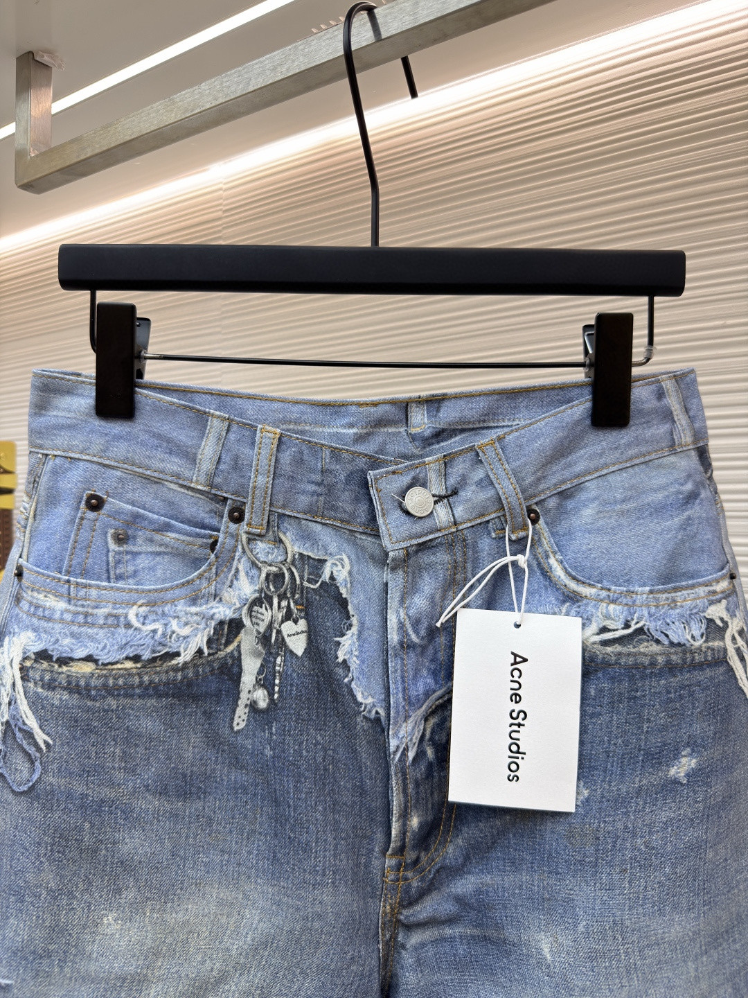 Acne Studios 错视印花染色做旧牛仔短裤 七分裤 牛仔裤 裤子 蓝色 B0