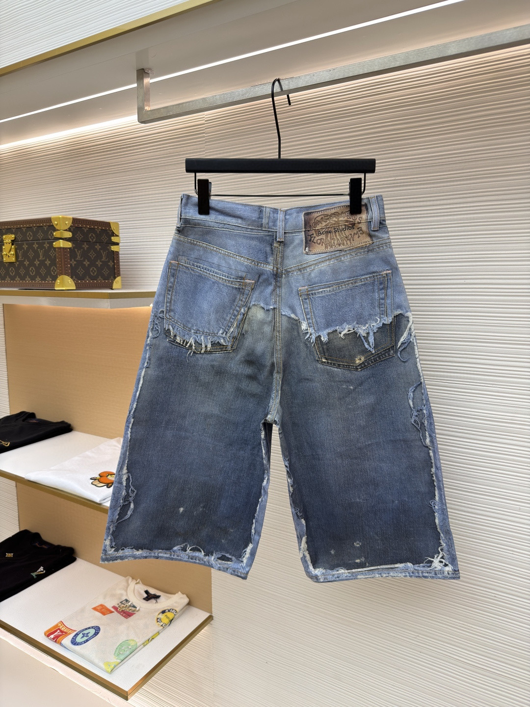 Acne Studios 错视印花染色做旧牛仔短裤 七分裤 牛仔裤 裤子 蓝色 B0
