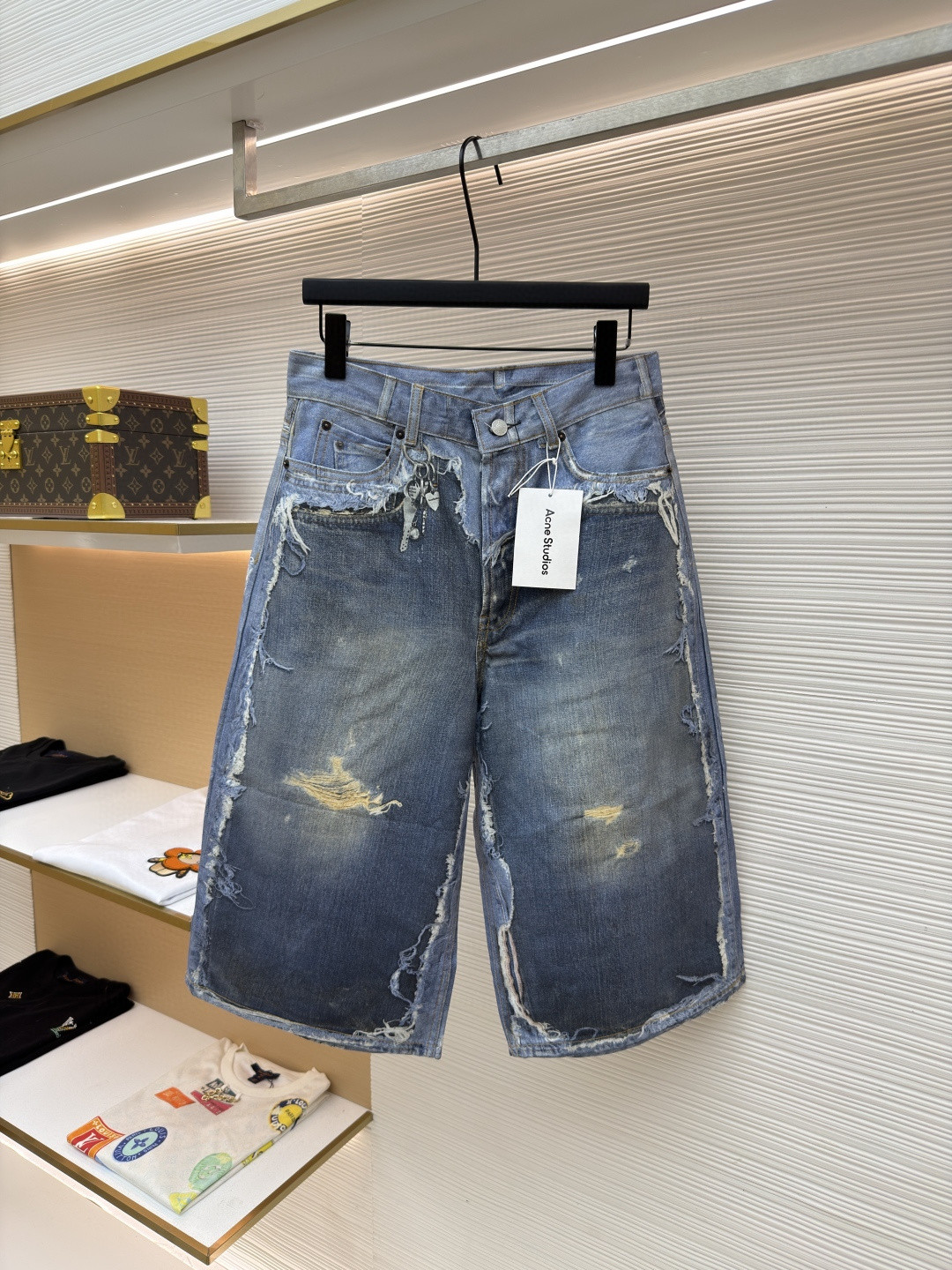 Acne Studios 错视印花染色做旧牛仔短裤 七分裤 牛仔裤 裤子 蓝色 B0