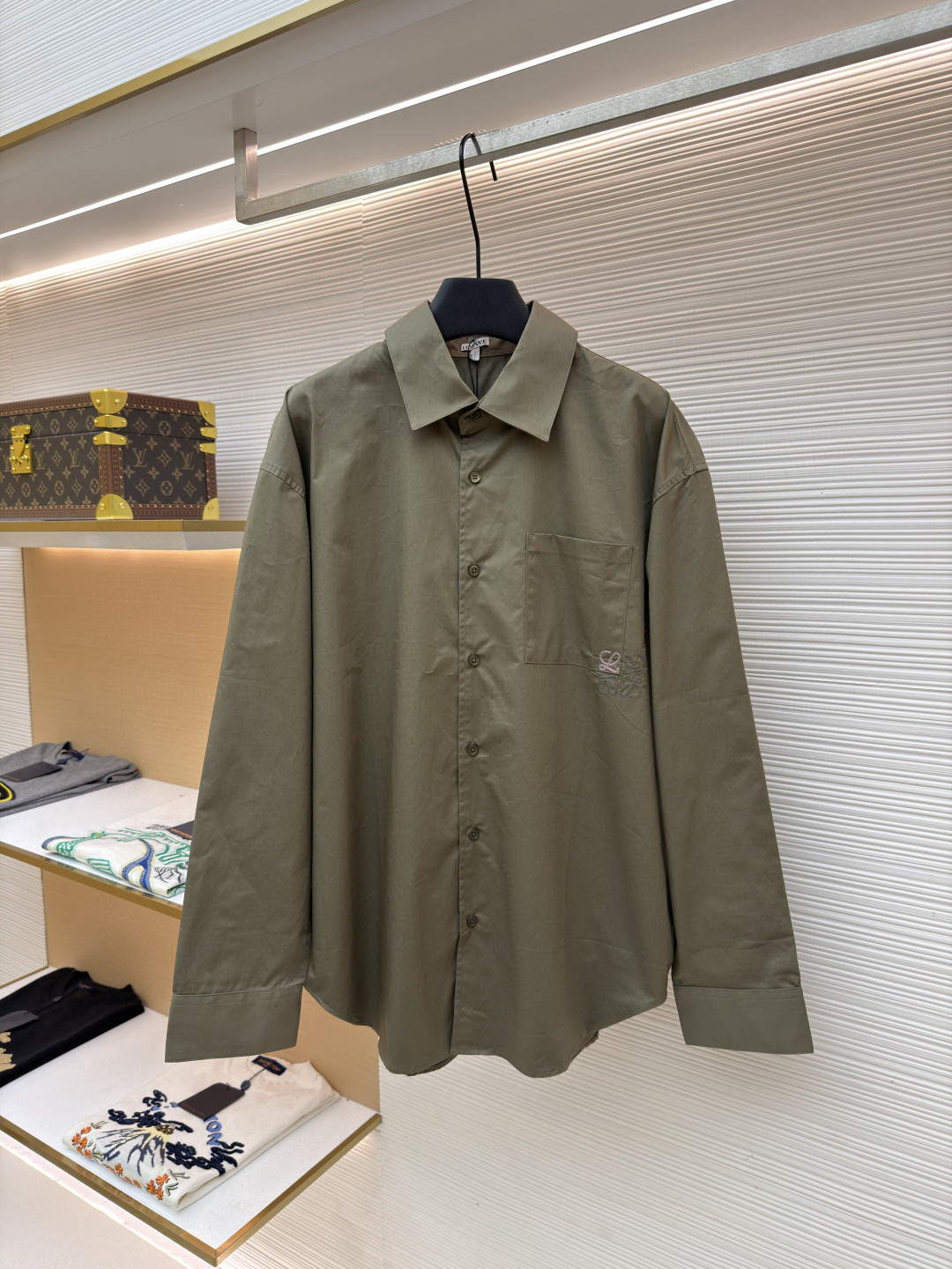 LOEWE 罗意威 双色刺绣贴袋衬衫 外套 长袖 米色 棕色 B0 H526Y05XAN-2370