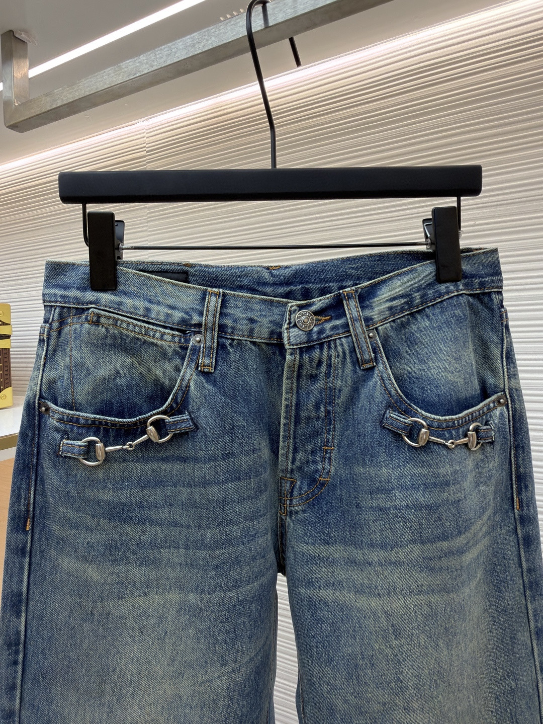 GUCCI 古驰 锁扣装饰水洗丹宁牛仔裤 长裤 裤子 蓝色 B0 860844-XDDF0-4011