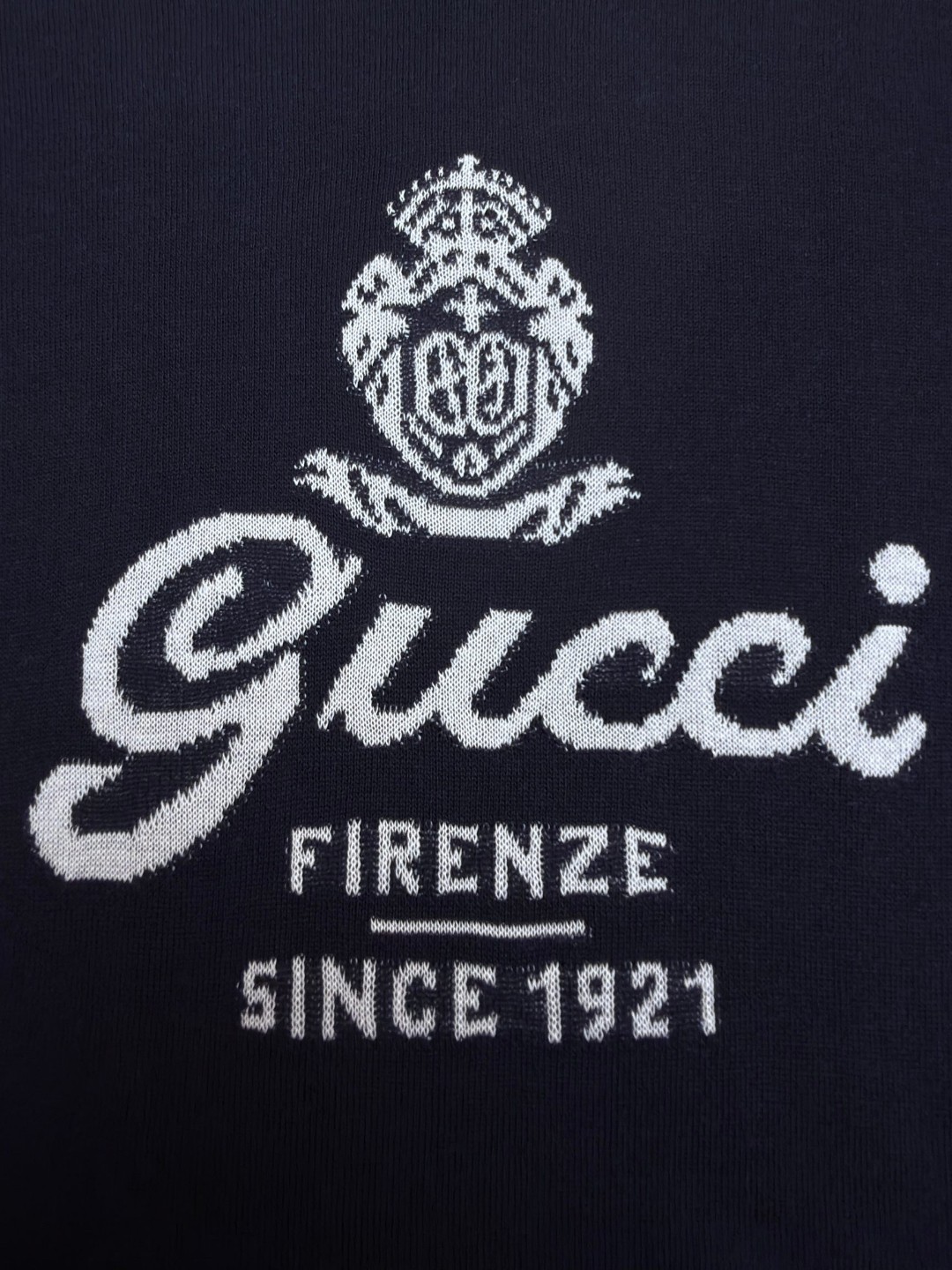 GUCCI 古驰 字母拼色嵌花针织衫短袖 T恤 夏季 藏蓝色 A5 851828-XKFC8-4041