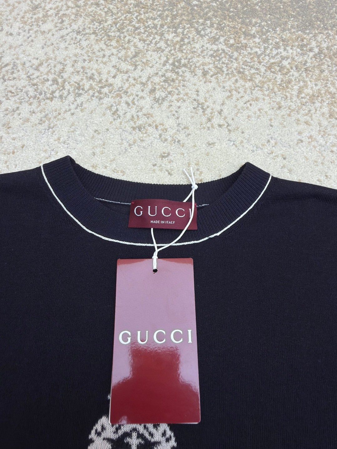 GUCCI 古驰 字母拼色嵌花针织衫短袖 T恤 夏季 藏蓝色 A5 851828-XKFC8-4041